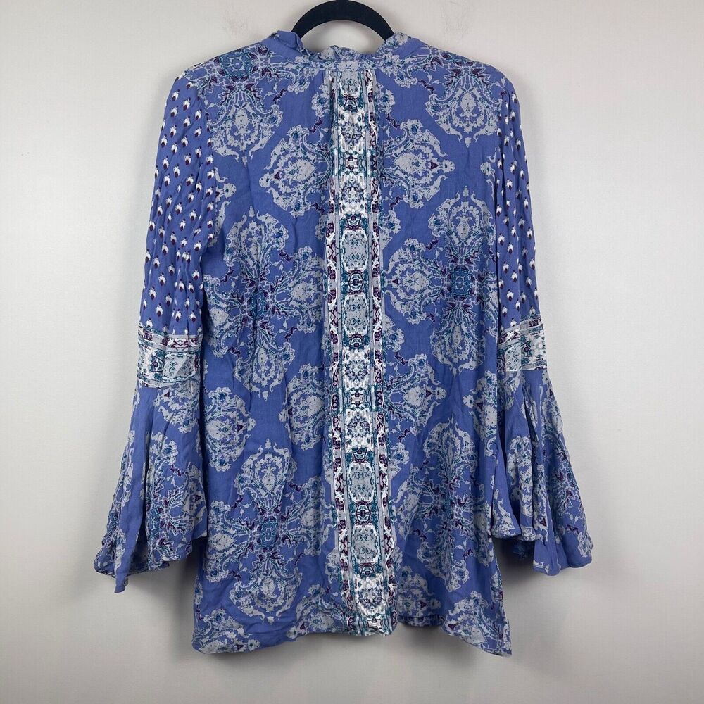 Free People Top Women Small Blue Boho Magic Mystery Bell Sleeve Tunic Peasant - Picture 3 of 11